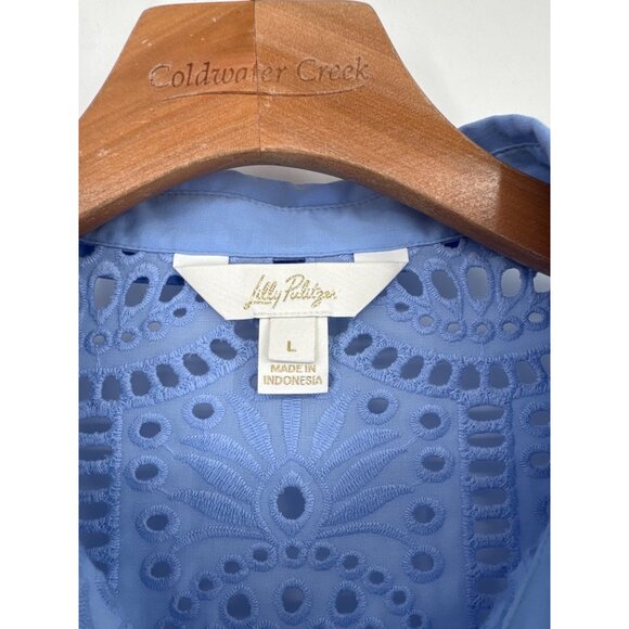Lilly Pulitzer Gracee Pineapple Tile Eyelet Tunic Blue Shirt top size large - Picture 2 of 7